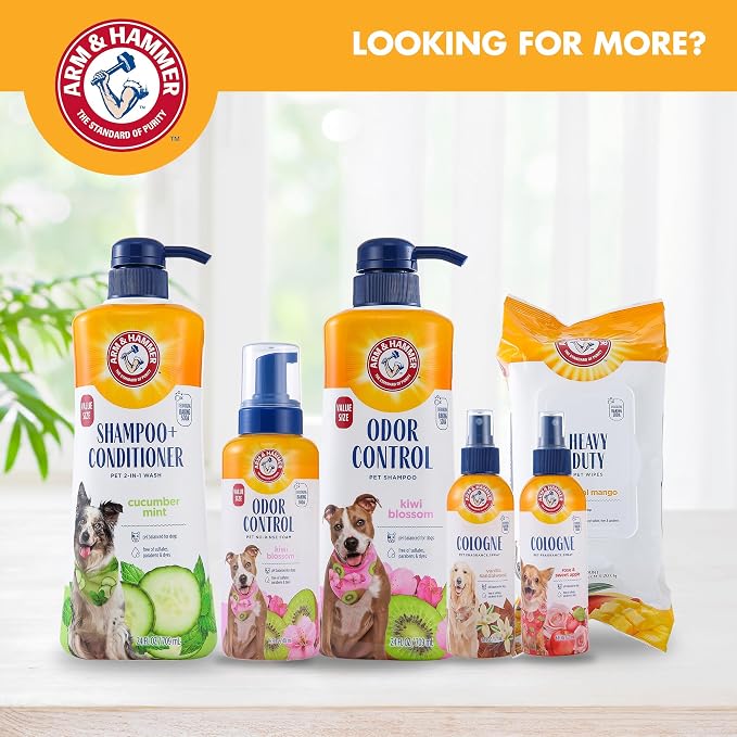 Arm & Hammer 2-in-1 Dog Shampoo & Conditioner, Cucumber Mint, 24 Fl Oz | Baking soda odor eliminating formula, pump dispenser included, value size, for daily grooming routine