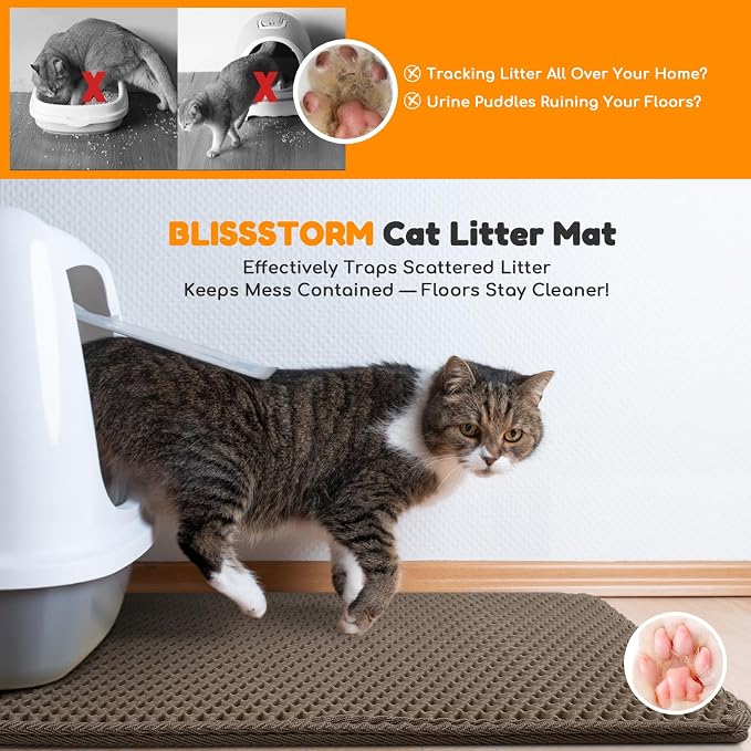 Cat Litter Mat 35"x24",Double Layer EVA Litterbox Mat Brown | Extra Large Honeycomb, Waterproof & non-slip, Odor-free, easy clean, washable durable floor protector,scatter control