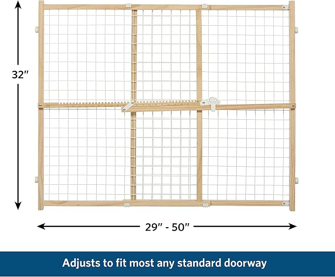 MidWest Homes for Pets Wire Mesh Pet Safety Gate, Dog Gate Expands From 29 - 50 Inches Wide, 32 Inches Tall, Wood, Powder Coated Wire