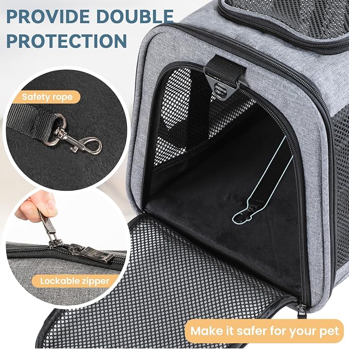 19 x 12 x 12 Large Cat Car Carrier – Roomy Escape-Proof Cat Car Seat for Safe Driving, Lockable Zippers & Safety Tether, Soft-Sided Travel Carrier for Road Trips & Vet Visits