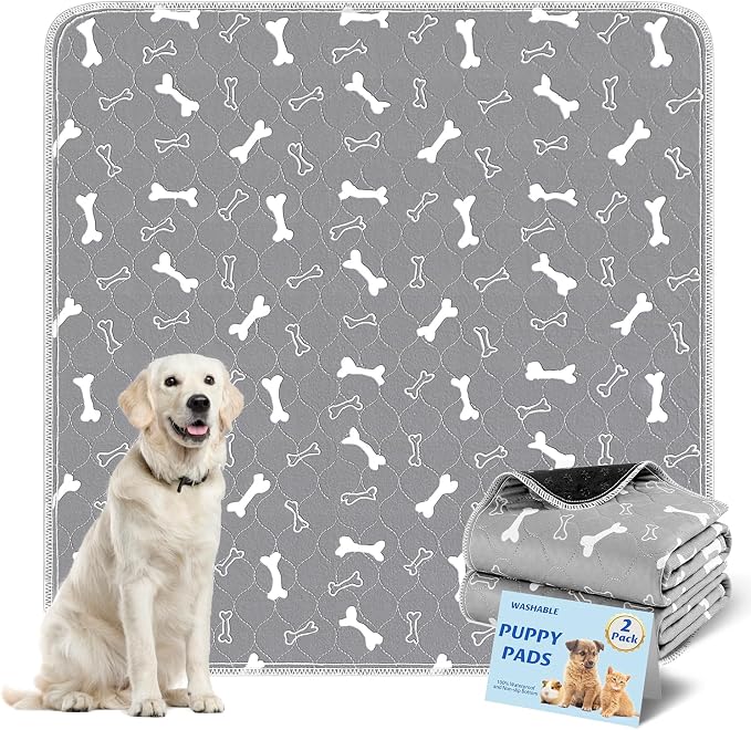Washable Pee Pad for Dogs, 2 Pack Large Reusable Puppy Pads, 48"x48" | Super Absorbent, Waterproof & Leakproof, Non-Slip Bottom, Machine Washable, For Floors, Beds, Couches, Crates, Carpets, Cars