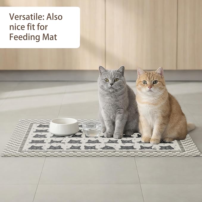 Cat Litter Mat 33" x 22" for Litter Box, Non-Slip Washable Floor Mat with Litter Trapping Design, Scatter Control for Cats and Kittens, Black Beige