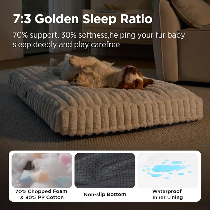 Bedsure ComfyFleece™ Cute Dog Bed, Large Sized Dog Crate Pillow 35x22 Cream | Aesthetic Crate Bed for Balanced Support Cute Chopped Foam Pad with Removable Washable Cover Non-Slip Waterproof Cozy Pet Mat