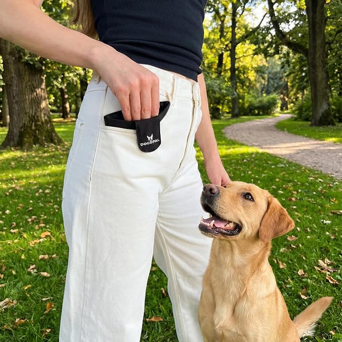 DOGOPAL Dog Treat Pouch for Training, Compact Pocket Treat Pouch with Magnetic Closure, Slim Dog Treat Bag and Treat Holder for Walks (Black)