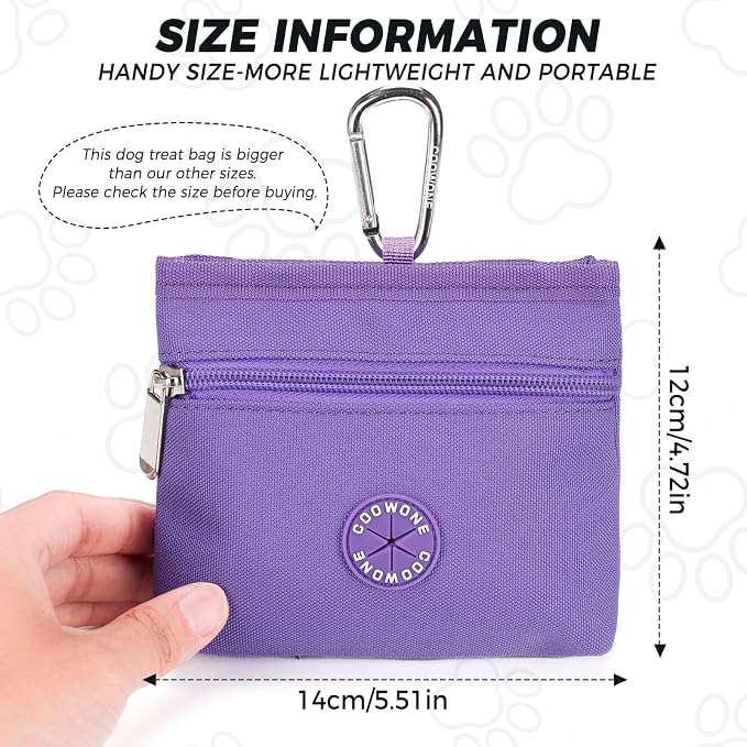 Dog Treat Pouch with Pet Training Clicker, Detachable Dog Puppy Training Treat Bag, 900D Oxford Cloth Magnetic Closure Small Dog Walking Bag for Travel or Outdoor Use (Purple)