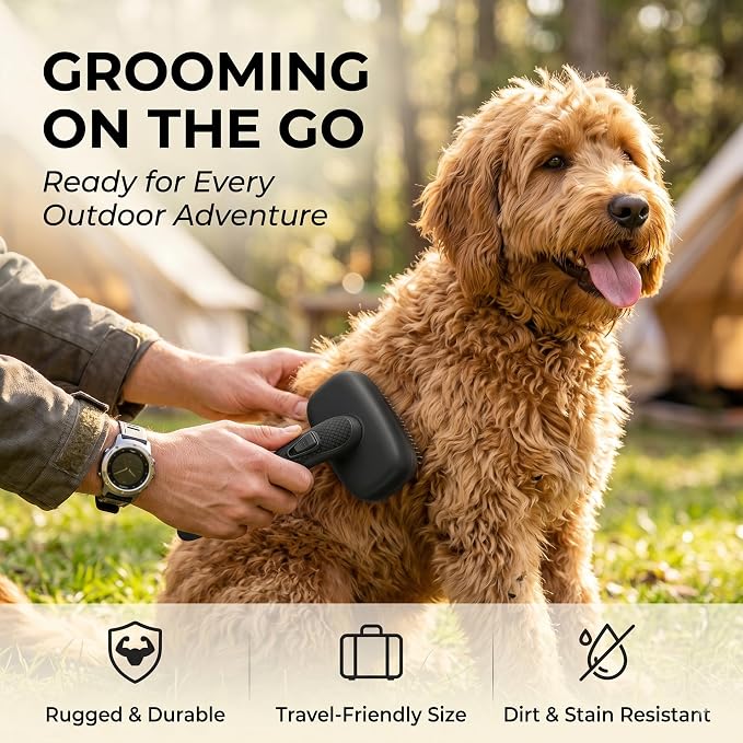 Self Cleaning Slicker Brush for Dog and Cat Shedding, Black | Skin Friendly Deshedding Brush for Short or Long Haired Dogs & Cats, One-Click Retractable for Easy Cleaning Flying Hair