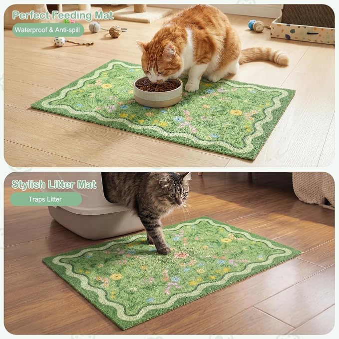 Glittme Cat Litter Mat, 24"x15" Non-Slip Washable Trapping Mat for Cats | Litter Trapping Mat With Thick PVC Coil To Catch Scatter, Soft On Paws And Waterproof Bottom To Protect Floors