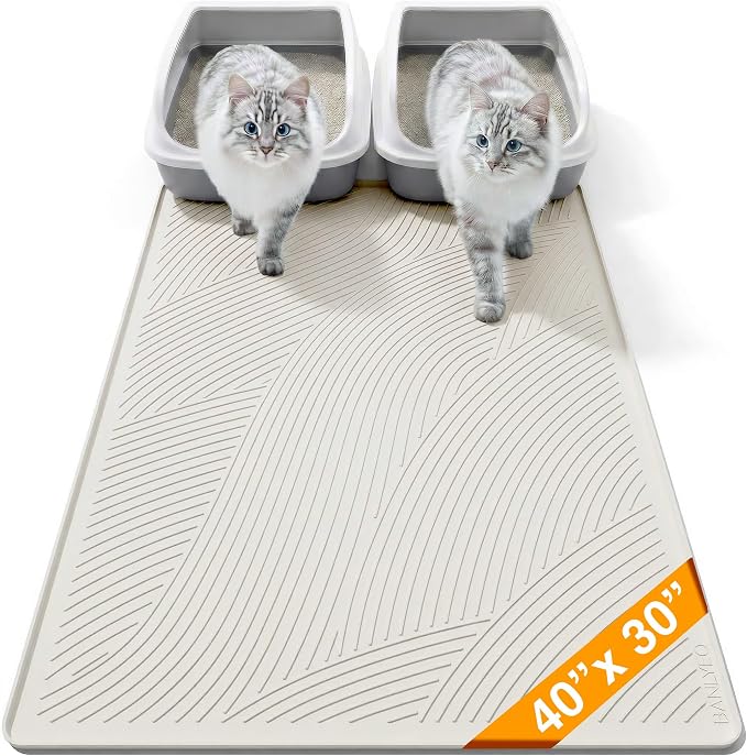 Cat Litter Box Mat - XL Extra Large Size 40 x 30 in, Water Proof, Kitty Litter Trapping Mat, Easy to Clean, Scatter Control, Odorless, Pet Supplies for Indoor Cats, Beige Gray