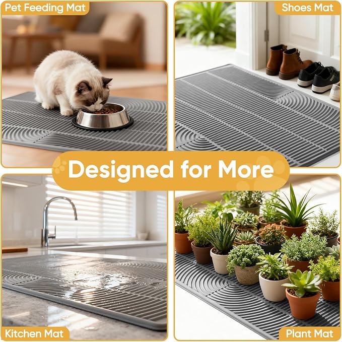 TRZZ XXL Cat Litter Mat, Large Silicone Waterproof Mat, Khaki | Non-Slip, Easy to Clean, Cat Litter Trapping Mat, Kitty Litter Catcher, Scatter Control, for Floor