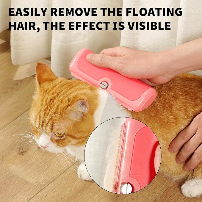 Cat and Dog Deshedding Brush for Shedding, Pink | For cats and dogs, short and medium coats, helps collect loose fur in multi-pet homes