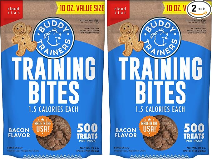 Buddy Biscuits Trainers Training Bites Soft & Chewy Dog Treats, Bacon, 10 oz. Pouch (Pack of 2)