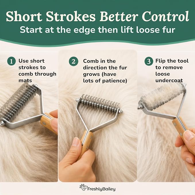 Dematting Comb for Cats and Dogs, Deshedding Tool and Undercoat Rake | Double-Sided Deshedding Tool Gently Detangles Matted Fur and Removes Loose Undercoat for Easier Grooming
