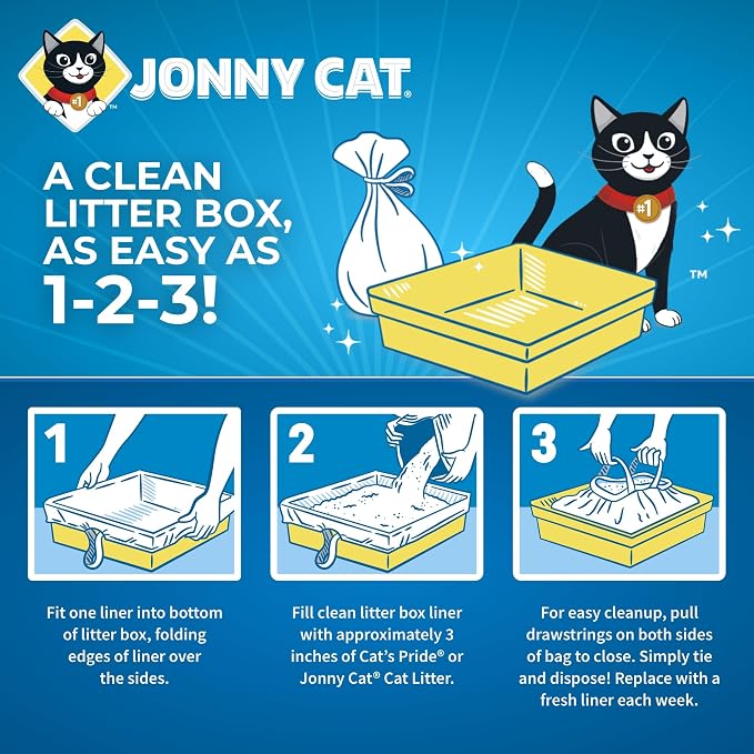Jonny Cat Litter Box Liners: Heavy Duty - Tear & Leak Resistant - Drawstring Close - Jumbo,5 Count (Pack of 2)