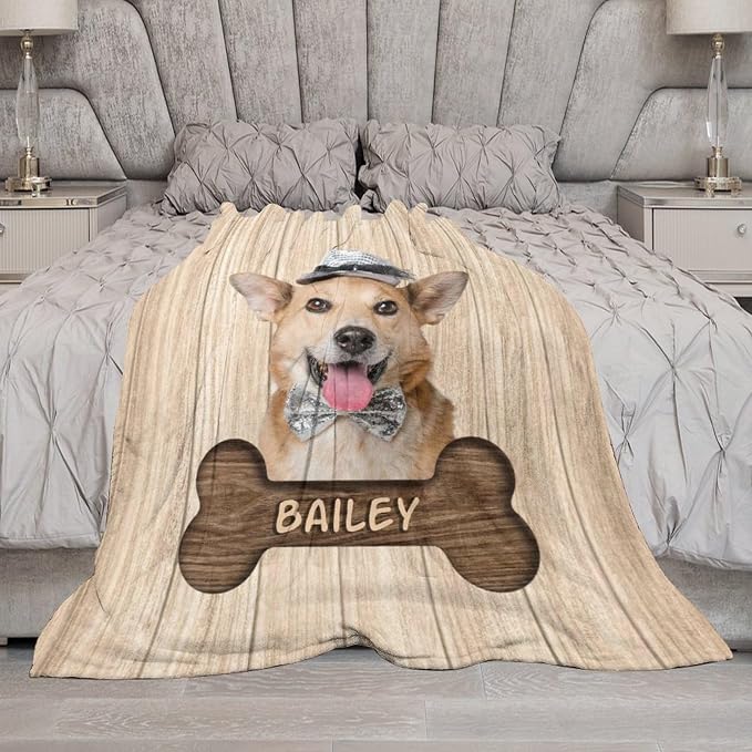 Artsadd Personalized Dog Blanket with Photos & Pet Name, Custom Dog Memorial Blanket and Throws for Remembrance, Customized Puppy Blanket, Dog Gifts for Pet Dog Lovers, Dog Mom Gifts for Women Xmas S