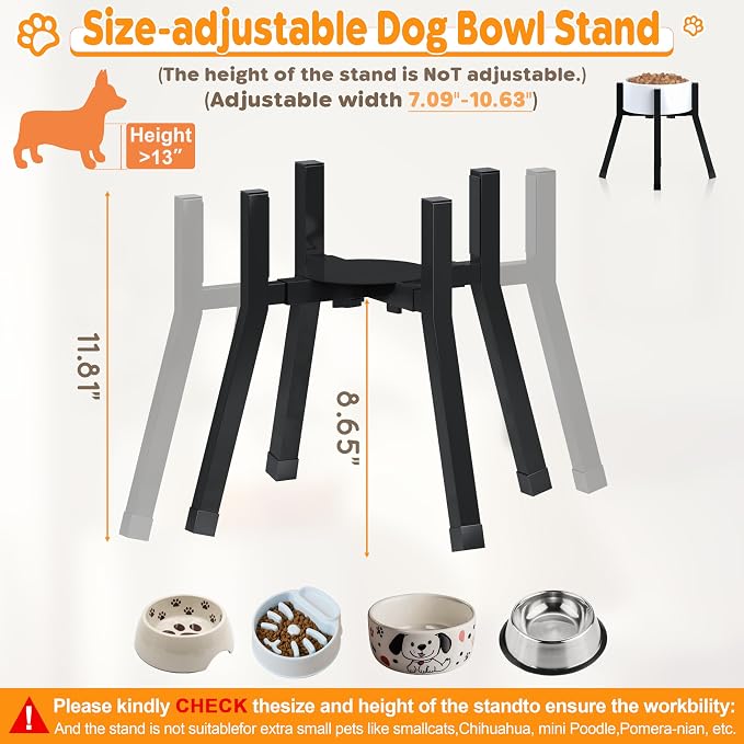 Raised Dog Bowl Stand Medium-Sized Dogs with Adjustable Width (7-10.6"),Single Food and Water Stand Feeder(Bowls Not Included)