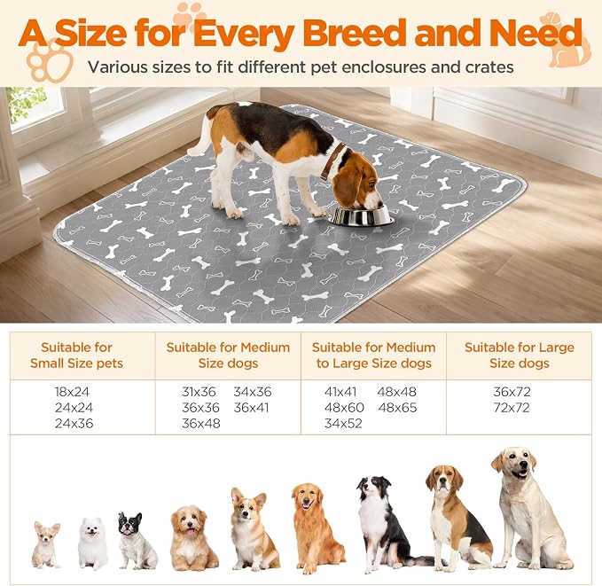 Washable Pee Pads for Dogs, 2 Pack Reusable Puppy Pads, 24"x36" | Super Absorbent, Waterproof & Leakproof, Non-Slip Bottom, Machine Washable, For Floors, Beds, Couches, Crates, Carpets, Cars