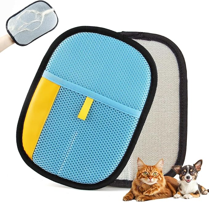 Thickened Pet Hair Removal Glove for Fabric Surfaces, SkyBlue | Easy-On 2-Finger Design; Secure Stay-Put Fit; Easy Hair Pickup; Reusable Design; Sofas, Beds, Carpets, Pet Beds and Car Seats