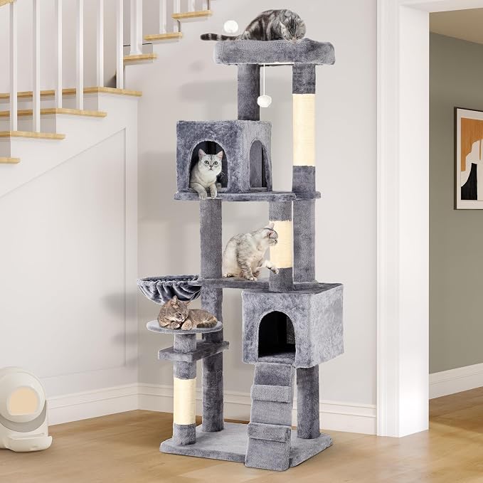 YITAHOME 70.8in Cat Tree Tower for Indoor Cats, Multi-Level Cat Furniture with Scratching Posts,Cat Window Padded Plush Perch,Cozy Basket,Ladder and Funny Toys for Kittens Pet Play House,Light Gray