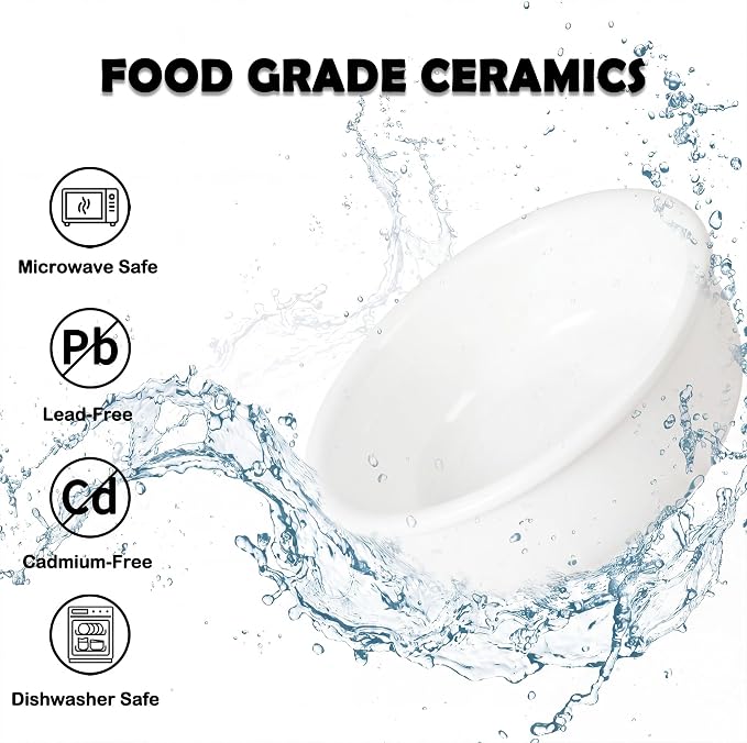Ceramic Elevated Dog Bowl Set - Double Dog Food and Water Bowls with Metal Stand - Raised Pet Dishes for Puppies and Cats - 2 Cups - 12.5 fl oz - Matte White