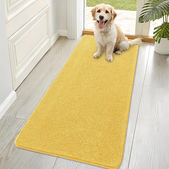 OLANLY Dog Door Mat for Muddy Paws 70x32, Super Absorbent Chenille Mud Mat | Yellow, Absorbs Moisture and Dirt, Non-Slip Machine Washable Doormat, Quick-Drying Indoor Entryway Floor Carpet for Dogs