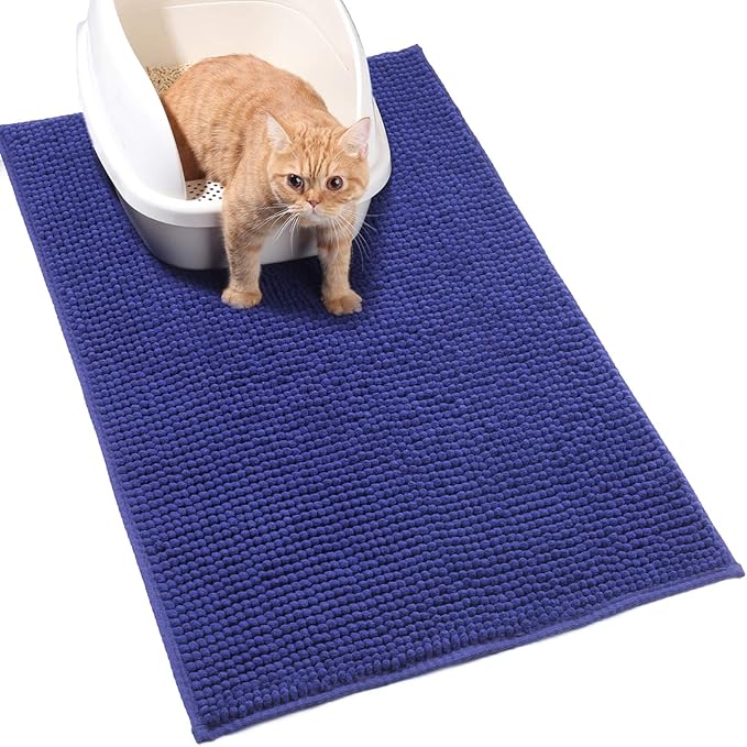 VIVAGLORY Cat Litter Mat Softgrip Litter Trapping Mat, 31"× 20", Navy Blue | Litterbox Rug Box Catcher for Indoor & Floor, Easy Clean Washable Less-Mess Waterproof for Cat