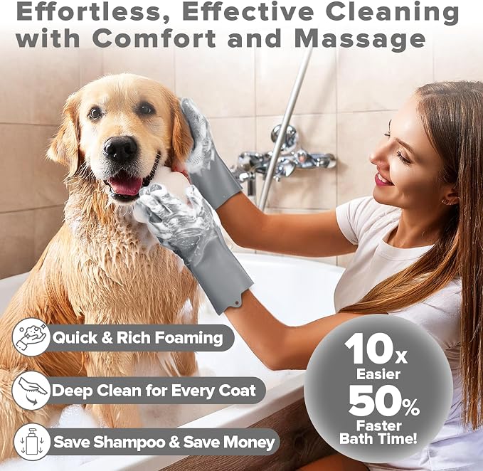 Augwind 6PCS Grooming & Bath Supplies for Dogs, Cats | Dog Washing Gloves | Dog Bath Brush | Dog Shower Brush | Pet Grooming Gloves | Dog Grooming kit | Pet Supplies for Showerhead & Sprayer (Grey)