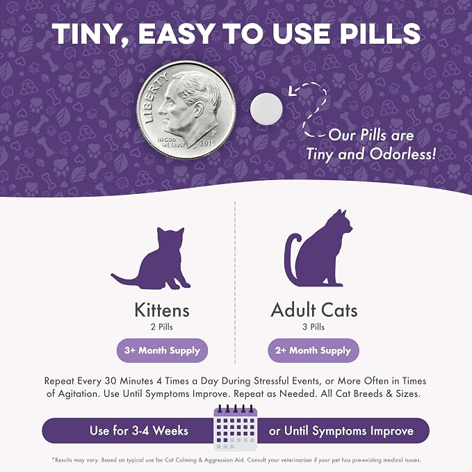 Anti Aggression for Cats Calming Remedy, A Natural Diffuser and Cat Calming Aid for Stress, Spiteful Spraying, Scratching & Territorial Behavior, Non-Drowsy, 400 Odorless, Tasteless Pills