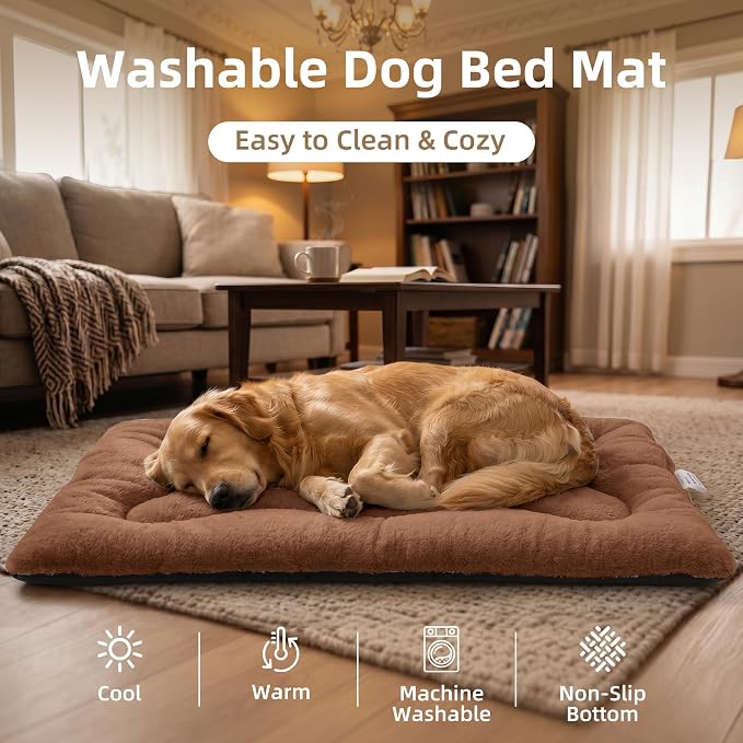 Dog Bed 42" for Metal Crate Pad,Washable Sleeping Mat for Medium/Large Pets | Soft faux rabbit fur, non-slip,machine wash/dry, plush cushioning, for crates, floors & travel, multiple sizes for all breeds
