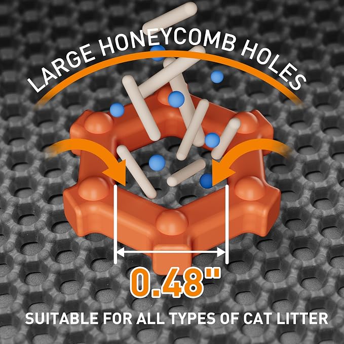 Cat Litter Mat 47"x33" Urine-Proof XL Litter Mat for Litter Box Mat | Large Double Layer Honeycomb Cat Mat, Soft kitty Cat Litter Trapping Mat, Easy Clean Rinse with Water Litter Trapping Grey