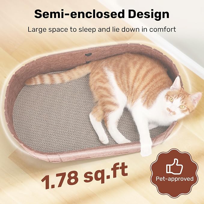 FUKUMARU Cat Scratcher, 24 Inch Sofa Shape Cat Scratching Bed, Reversible Detachable Cats Scratching Board, Round Cats Scratch Pads Refill Indoor, Caramel