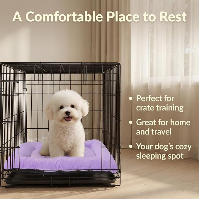 Dog Crate Bed 24x18 for Small Dogs,Washable Dog Crate Mat,Soft Kennel Bed Mattress with Non Slip Bottom,Purple