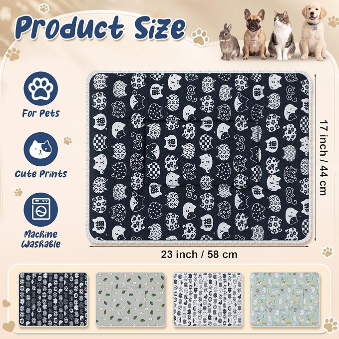 4 Pack Reversible Dog Bed Mat Washable Dog Crate Pad with Linen Cooling Side & Soft Sherpa Fleece Side, All Season Pet Kennel Mat for Small Dogs Crate Kennel Home Use 23 x 17 inch