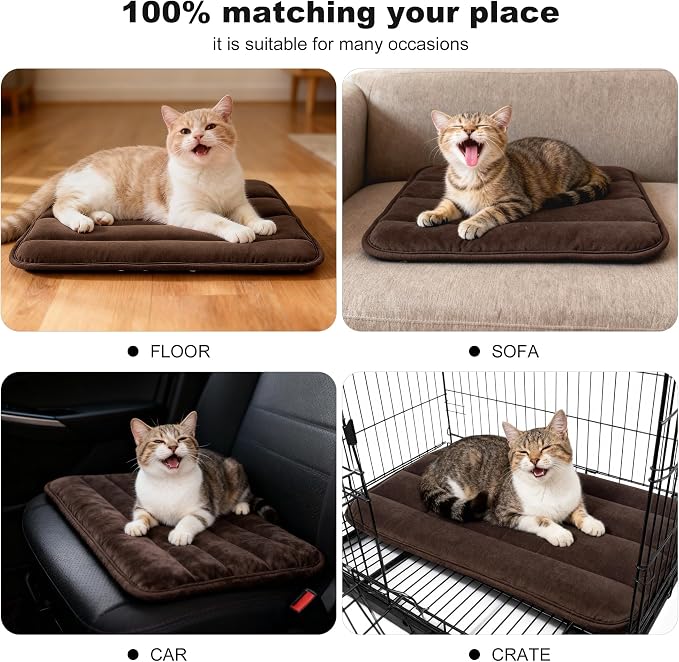 pobopobo Dog Crate Pad, Ultra Soft & Anti-Slip Kennel Mat, Secure Fit for Metal Crates & Dog Cages, Washable Cozy Bed for Small Medium Large Dogs (Dark Brown, XS(18"*12"*1.5"))