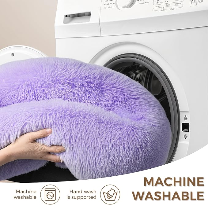 Calming Round Dog Bed & Cat Bed with Anti-Slip Bottom, Medium Size Washable Anti-Anxiety Donut Dog Beds for Small Dogs & Cats, Fluffy Plush Soft Dog Bed(24 Inch, Purple)