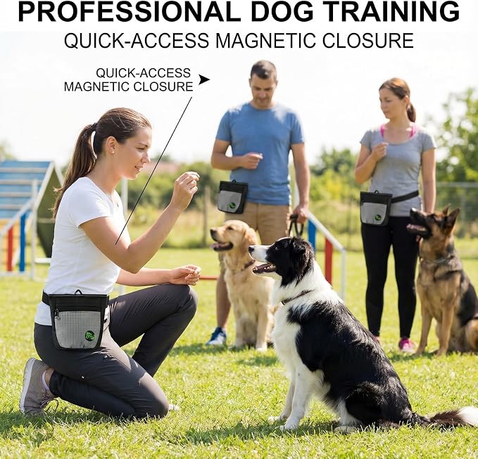 Dog Treat Pouch, Durable Training Tool for Pet Training & Puppy Training Treats (Black-Gray)