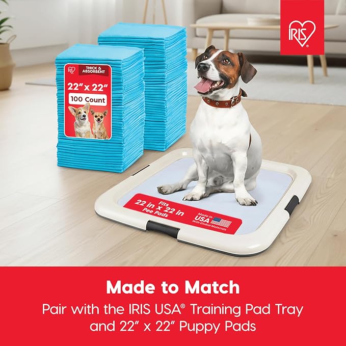 IRIS USA Pee Pad Holder for Dogs and Puppies, Potty Training Tray with Secured Latches, Non-Skid Feet, Leak Protection, Easy Clean Surface, Fits 22"x 22" Puppy Pads Size or Larger, 2 Pack, Black/Gray