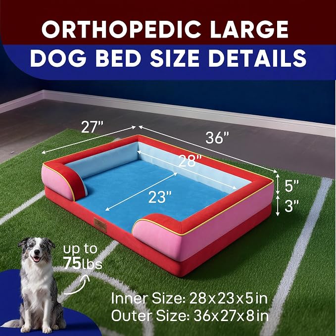 Comfort Expression Orthopedic Dog Beds for Large Sized Dog with Bolster | Waterproof Dog Couch Bed with Washable Cover & Non-Slip Bottom, Supportive Egg Crate Foam Large Pet Bed, 36x27 Inch