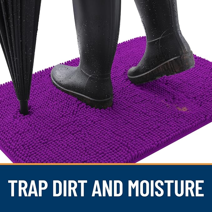 OLANLY Dog Door Mat for Muddy Paws 70x32, Super Absorbent Chenille Mud Mat | Purple, Absorbs Moisture and Dirt, Non-Slip Machine Washable Doormat, Quick-Drying Indoor Entryway Floor Carpet for Dogs