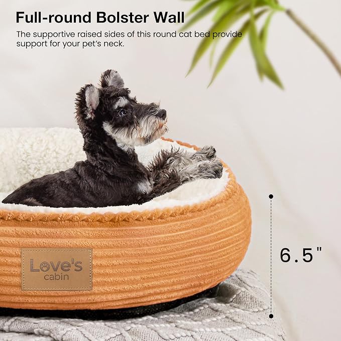 Love's cabin Round Donut Cat and Dog Cushion Bed, 24in Pet Bed for Small or Medium Dogs, Anti-Slip & Water-Resistant Bottom, Soft Durable Fabric Pet Beds, Washable Calming Cat Bed Orange