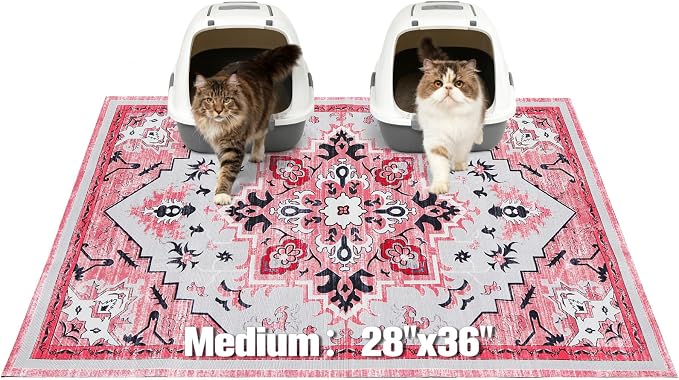 EXPAWLORER Cat Litter Mat, 28”x36” Medium Non-Slip Urine Waterproof Litter Trapping Mat Easy to Clean Washable Litter Box Mat for Floor Soft on Kitty Paws, Indoor Food Mats Rug Pads for Bathroom Pink