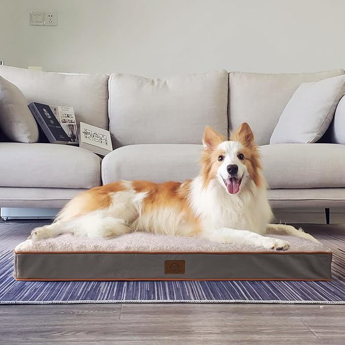 Sunheir Extra Large Orthopedic Dog Bed, XL Waterproof Dog Crate Bed 41" | Removable Machine Washable Cover, Egg Crate Foam Support, Anti-Slip Bottom, Soft Pet Bed Mat for Crate, Light Grey