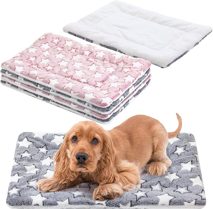 4 Pcs Washable Dog Bed Crate Mat Pad Replaceable Reversible Kennel Pad for Crate Pet, Sleeping Mat for Small, Medium, Large Dog Machine Washable(16.14 x 24 x 1.2 Inch, Pink, Gray)