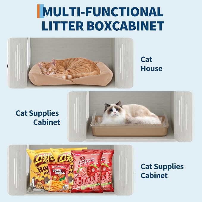 TrailBlaze Modern Multi-Level Cat Tree with Hidden Litter Box Enclosure - Large Soft Perch - Sisal Scratching Posts - Cat Condo & Hammock for Indoor Cats - Natural Wood Color