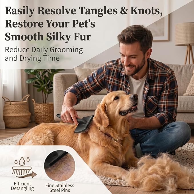 Wooden Slicker Brush Set for Goldendoodles Poodles Long Hair | Dog Brush Set for Bernedoodles, Aussies & Shelties. Perfect for Daily Detangling of Long Thick Hair to Prevent Matting.