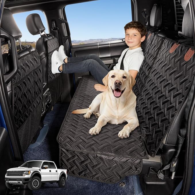 YJGF Dog Car Seat Cover for Back Seat Truck,Truck Back Seat Pet Cover for Dogs,Waterproof Scratchproof Rear Bench Seat Cover Protector (Black, XL)