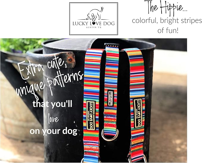 Lucky Love Dog - Easy Click Buckle Dog Collar with Leash Set Combo, Durable & Comfortable for Male & Female Dogs, Pet Collar for Large Dogs, Secure Fit - Hippie Combo, Large