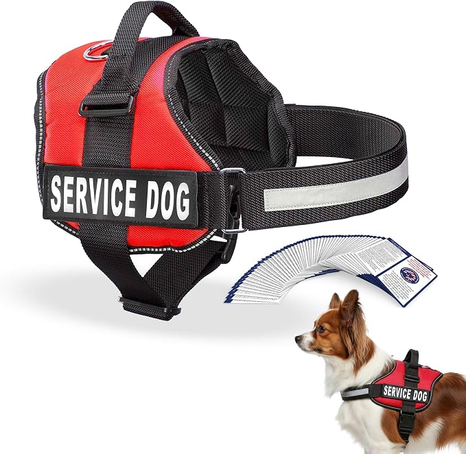 Industrial Puppy Service Dog Vest Harness - Durable & Adjustable Vest for Dog with Reflective Straps, Removable Patches, 50 ADA Cards, Handle & D-Ring, Travel and Daily Use,Bright Red, XXS 13.5"-17"
