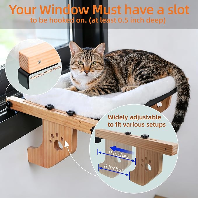 ESPETS Large Cat Window Perch, Kitten Window Hammock for Napping(White) | ESPETS Cat Window Perch with Solid Wood, Sturdy Warm Kittens Hammock, Pet Window Seats, Sleeping & Overlooking & Napping