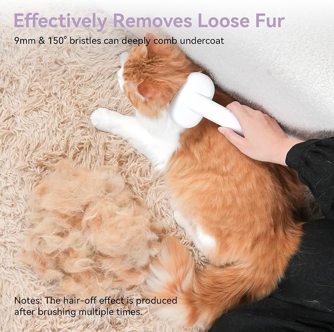 aumuca Cat and Dog Grooming Brush for Shedding, Removes Loose Fur from Long or Short Haired Pets - Ideal for Cats, Kittens, Rabbits, and More - Purple | Self Cleaning Pet Brush for Long or Semi-Short Haired Cats, Removing Loose Fur & Tangles and Massage