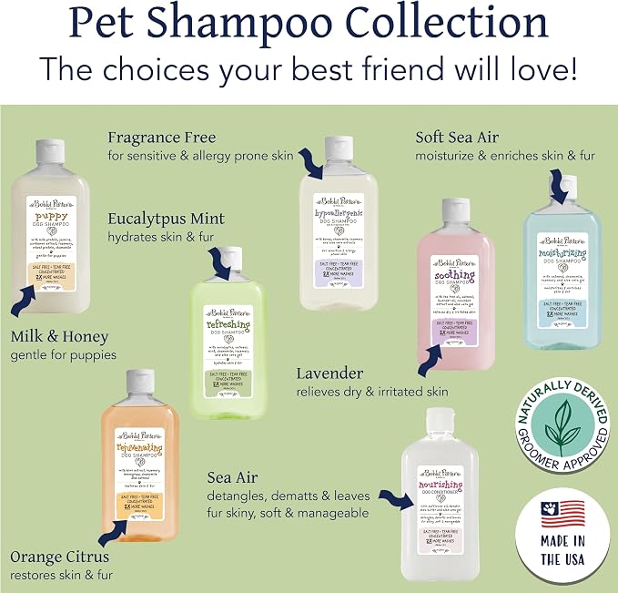 Bobbi Panter Refreshing Dog Shampoo Eucalyptus, Mint, Chamomile & Rosemary – Hydrating Natural Formula for Clean Fresh Coat, Tear-Free, 30:1 Concentrate, Made in USA, 14 oz